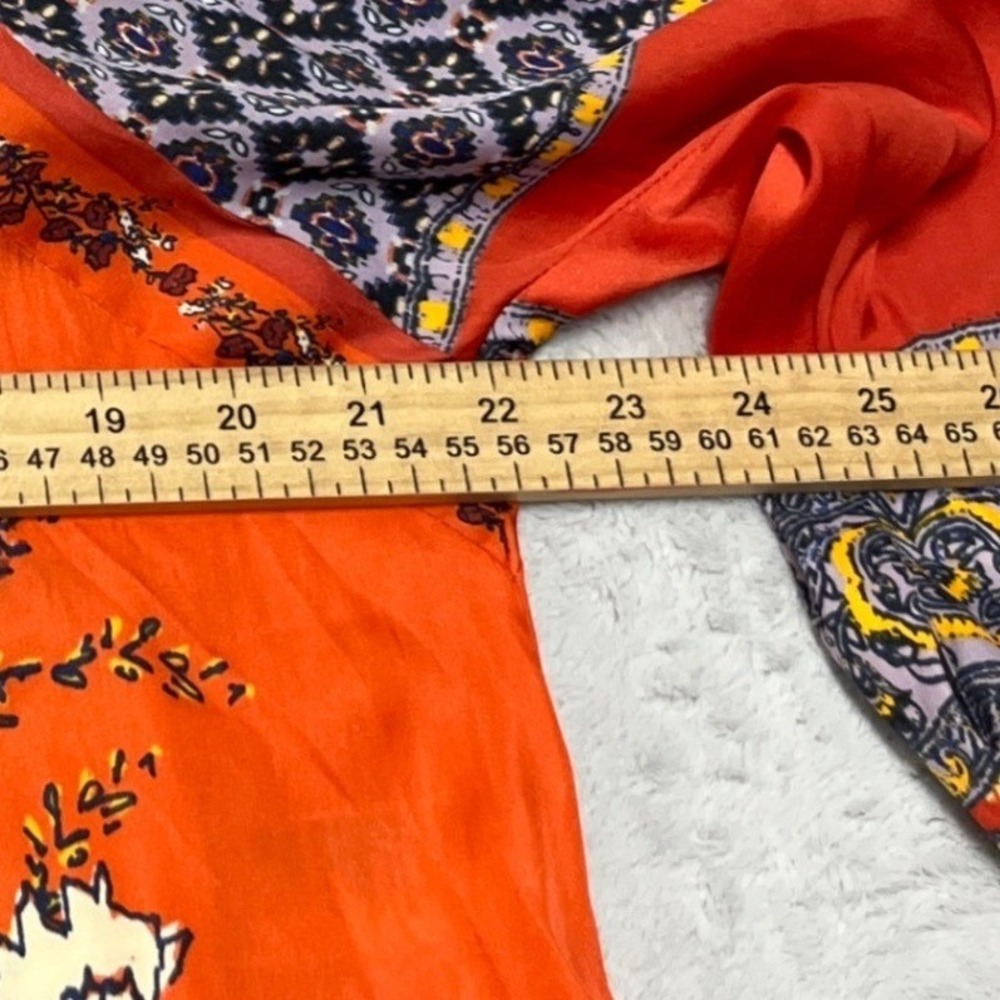 Free People Floral Print Blouse Womens XS Orange Peasant Boho Balloon Sleeve - Picture 4 of 11